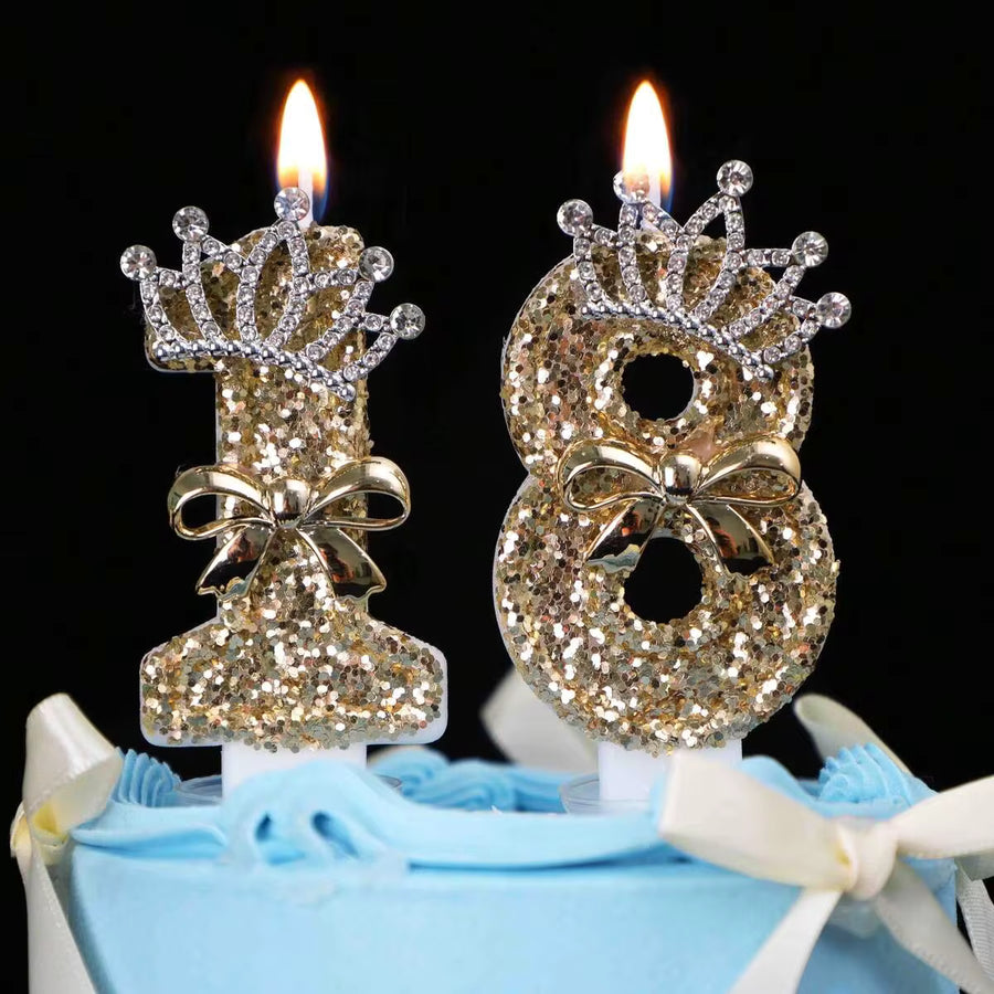 1pc Elegant Princess Bow Birthday Candle With Glittery Crown Cake Topper - Golden Number Candle Suitable For Girls Birthday, Wedding, Proposal, Christmas