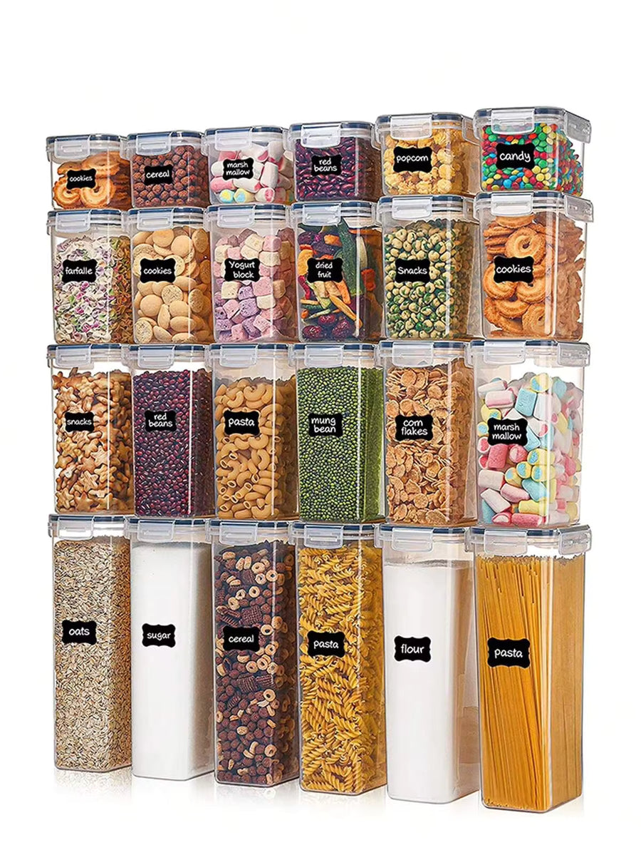 48pcs Airtight Food Storage Containers, Free Plastic Spaghetti Containers With Easy Lock Lids, For Kitchen Pantry Organization And Storage, Include LabelsHome Decor, Party Storage, Christmas Storage, New Year Storage