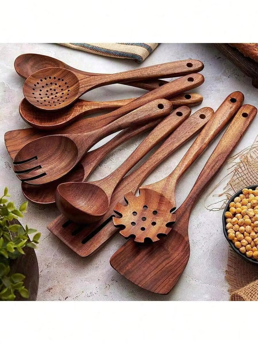 5pcs Wooden Spoons, Sturdy Wooden Kitchen Utensils With A Box, Lightweight And Heat Resistant, Kitchen Supplies Baking Accessories