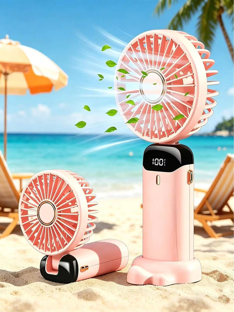 1pc Portable Handheld Electric Fan, USB Rechargeable Mini Fan With 5 Speed Levels, Foldable Desk Fan With LED Display, Quiet Cooling Fan For Home, Office, Bedroom, Outdoor Travel, Mother's Day, Father's Day, Summer Holiday Gift